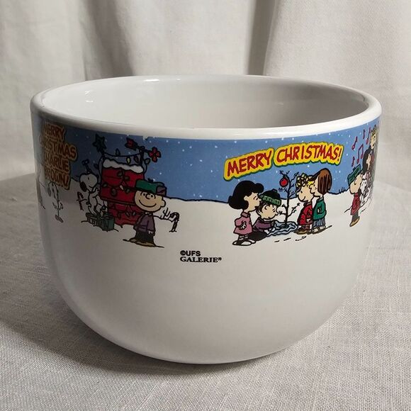 Galerie Peanuts Charlie Brown Lg Christmas Soup Mug Bowl 2005 Snoopy Lucy Gang - Picture 2 of 6